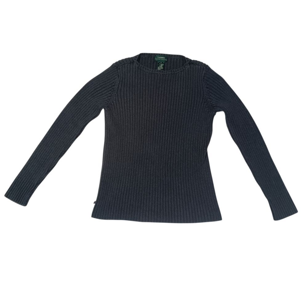 Lauren Ralph Lauren Charcoal Gray Ribbed Crew Neck Sweater
